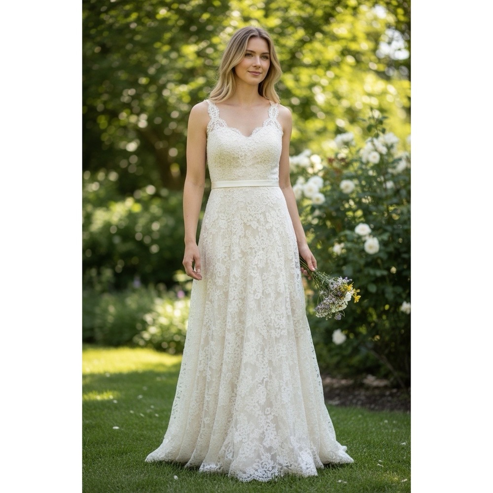 Paloma Blanca  Lace Sleeveless Wedding Dress  Small